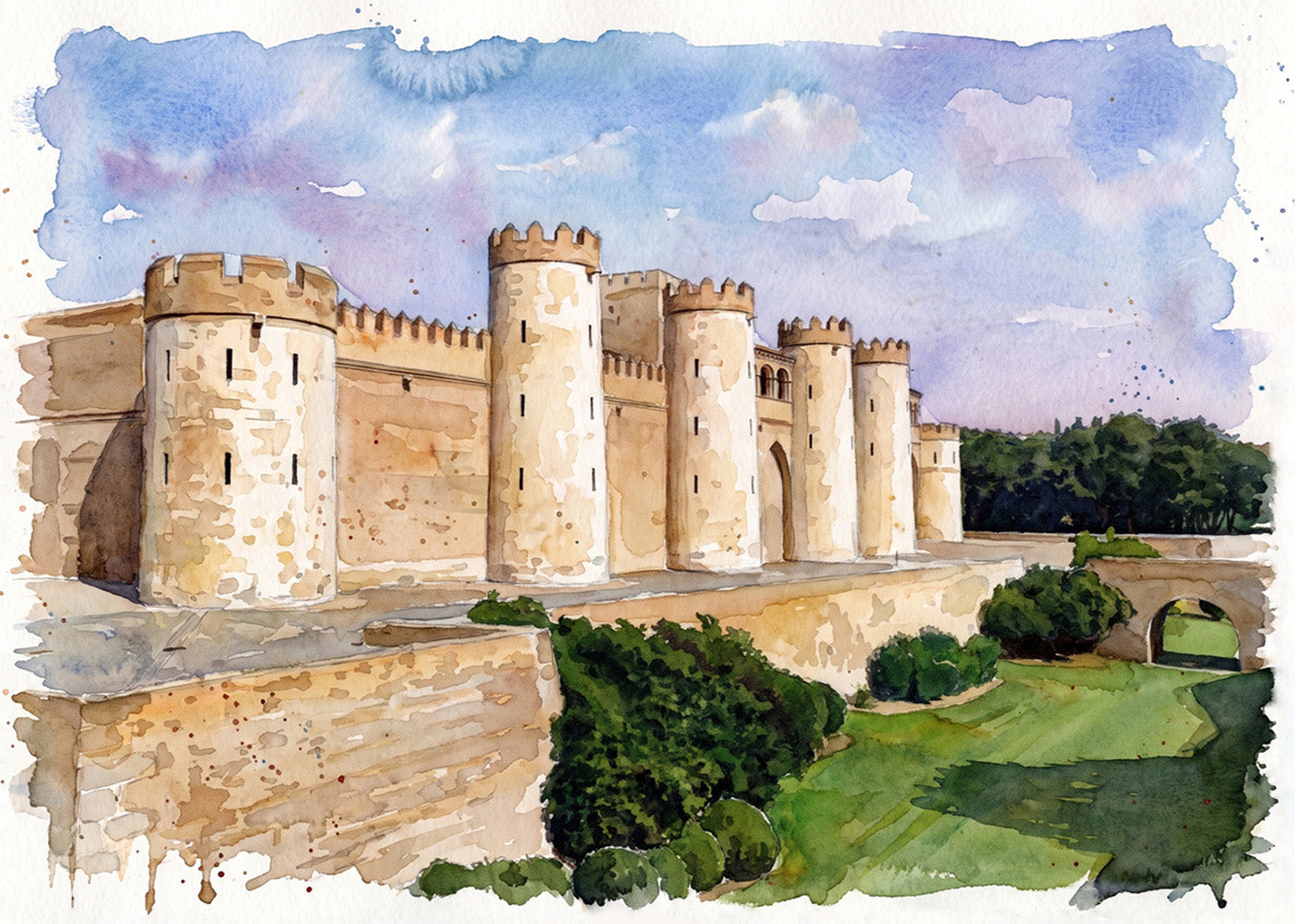 Cuadro Palacio de la Aljafería efecto acuarela
