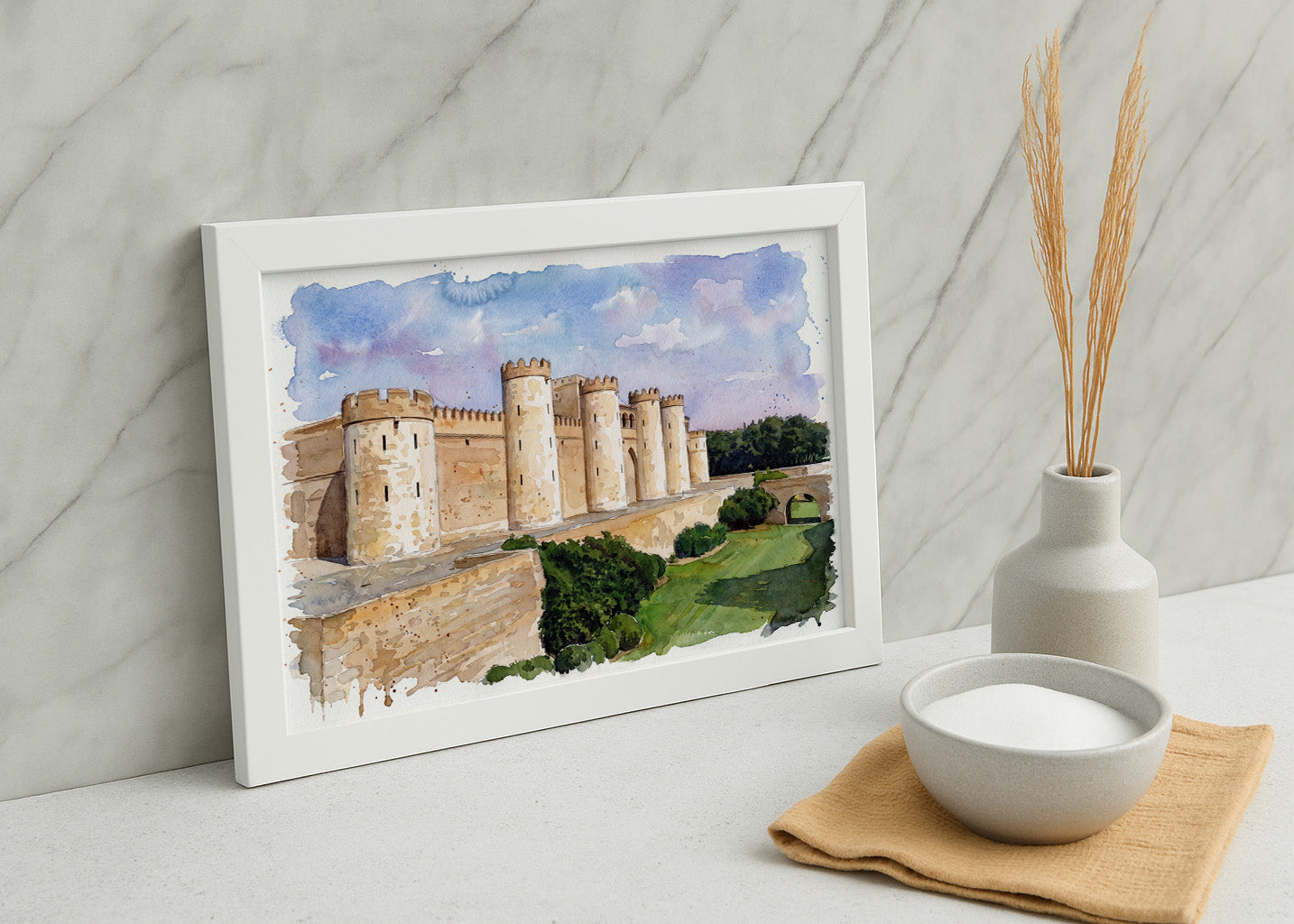 Cuadro Palacio de la Aljafería efecto acuarela