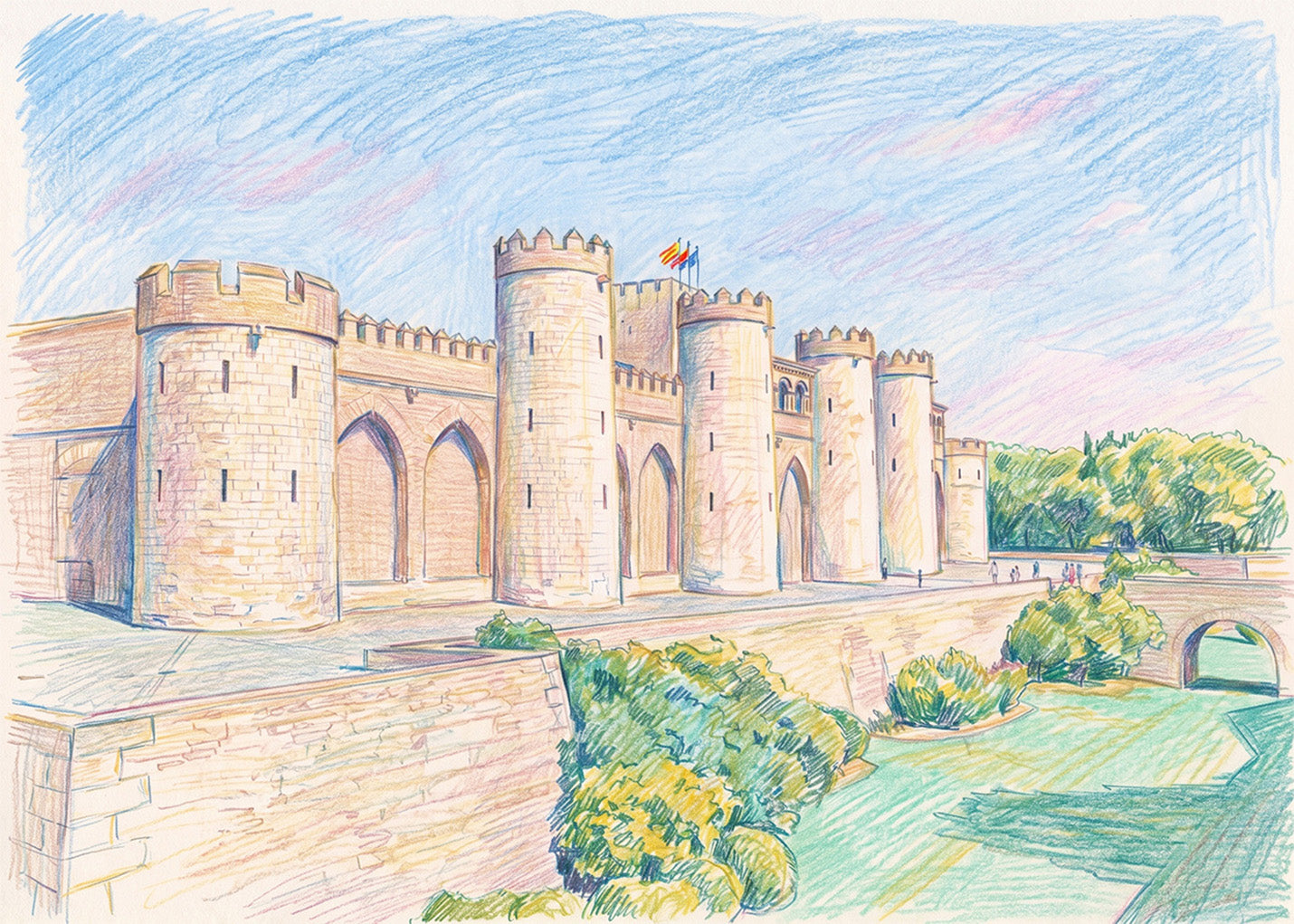 Cuadro Palacio de la Aljafería efecto dibujo