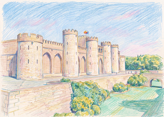 Cuadro Palacio de la Aljafería efecto dibujo