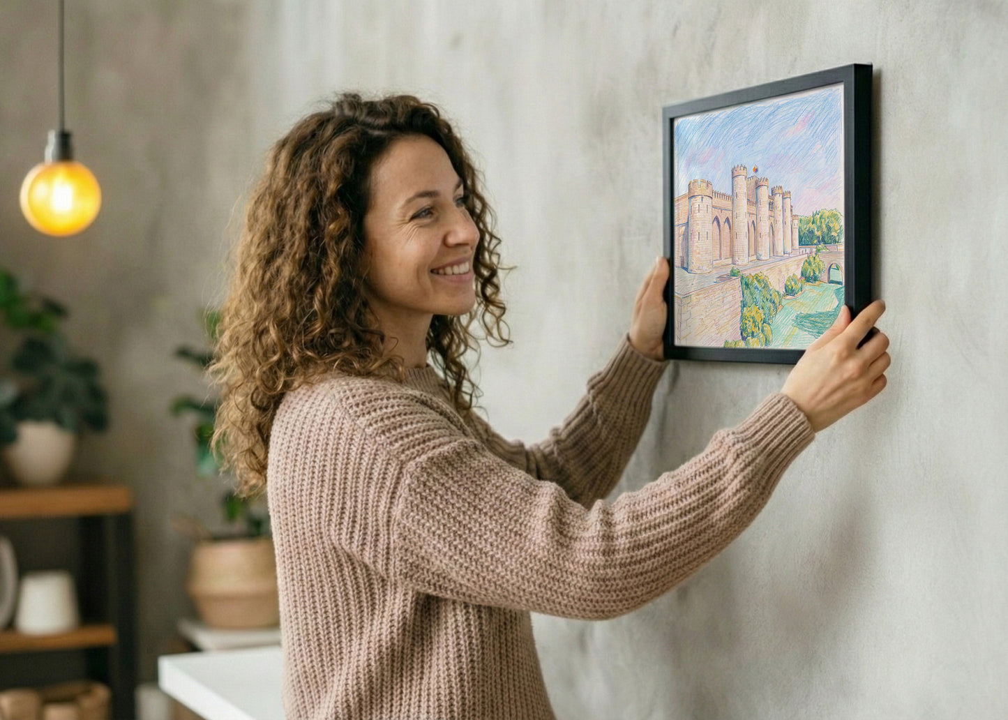 Cuadro Palacio de la Aljafería efecto dibujo