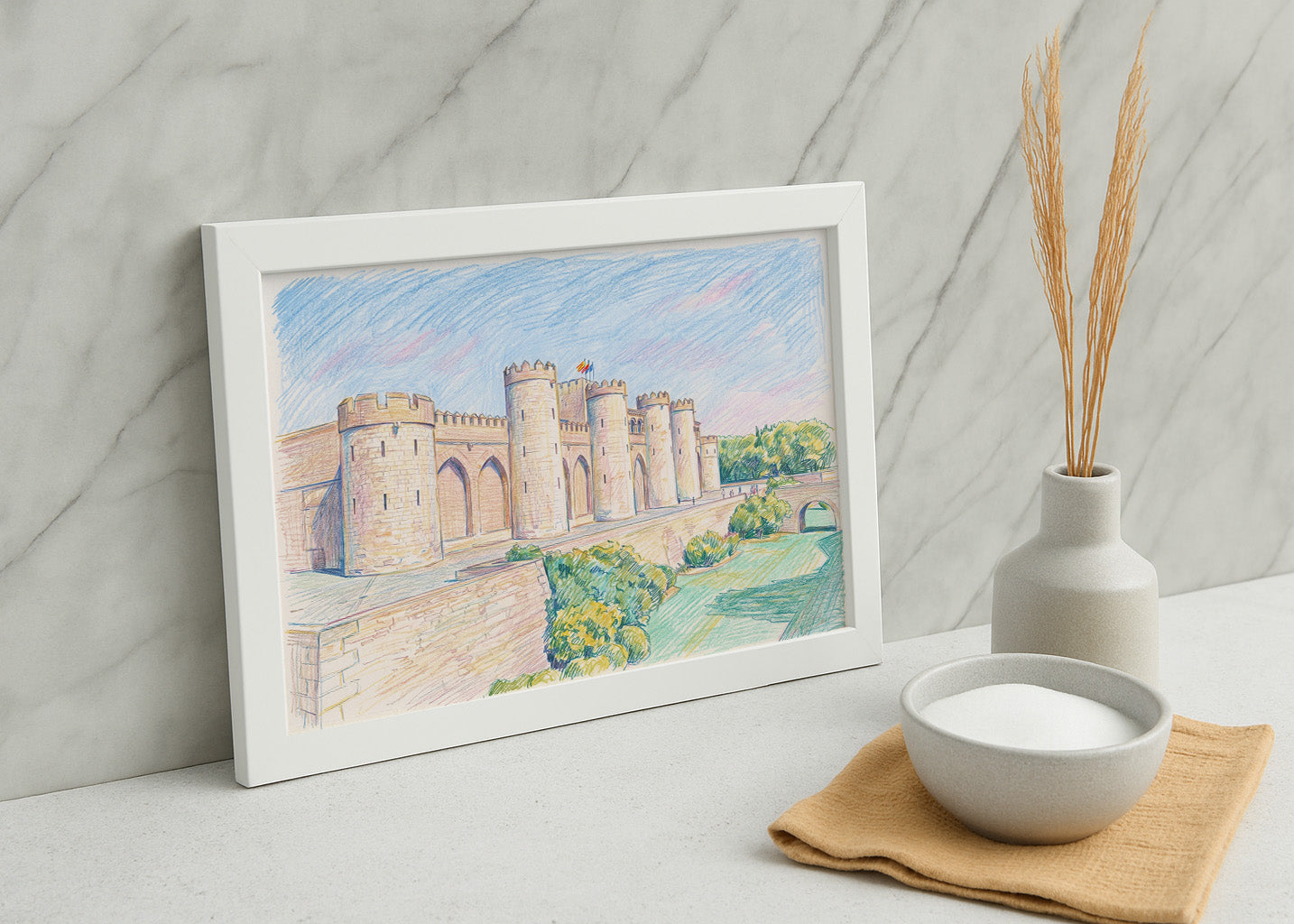 Cuadro Palacio de la Aljafería efecto dibujo