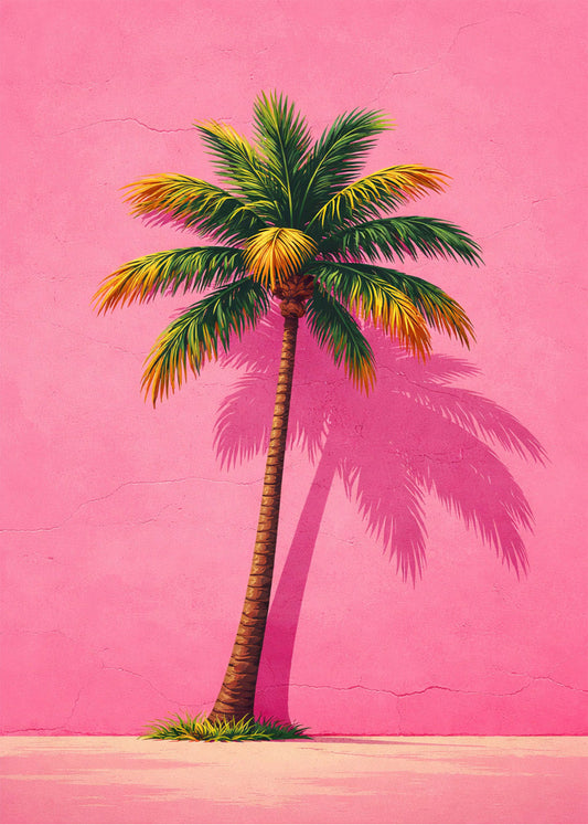 Cuadro Palmera sobre fondo rosa