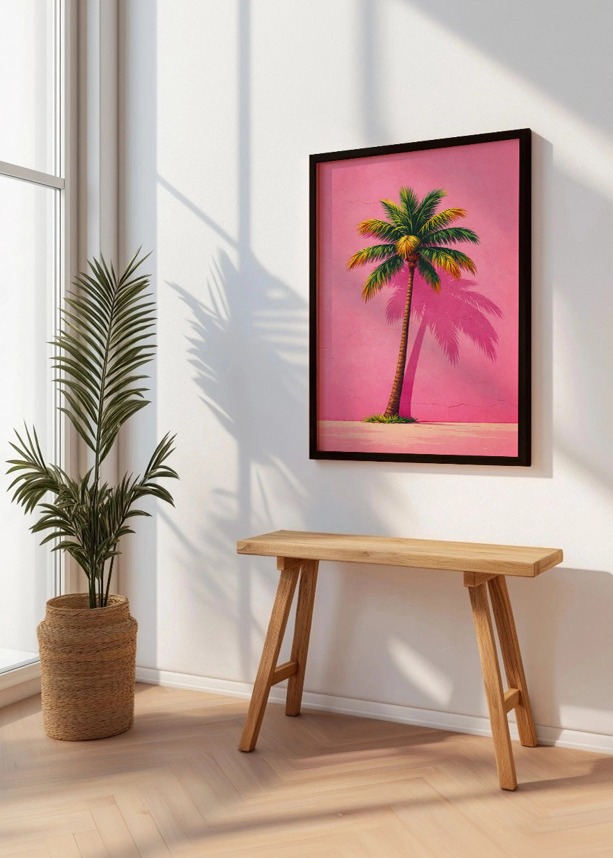 Cuadro Palmera sobre fondo rosa