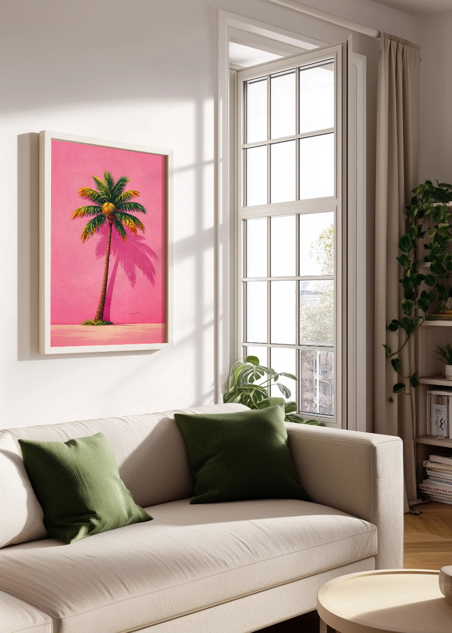 Cuadro Palmera sobre fondo rosa