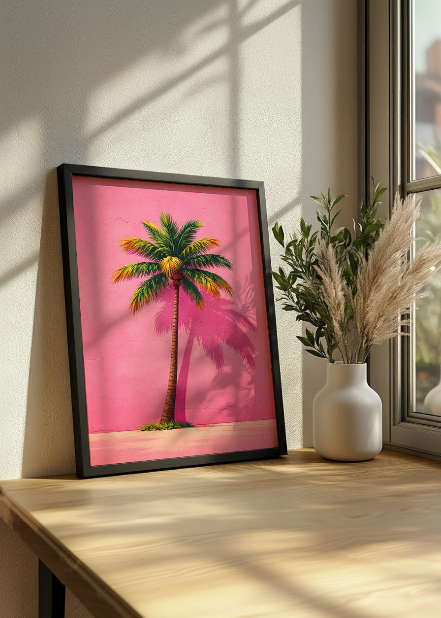 Cuadro Palmera sobre fondo rosa