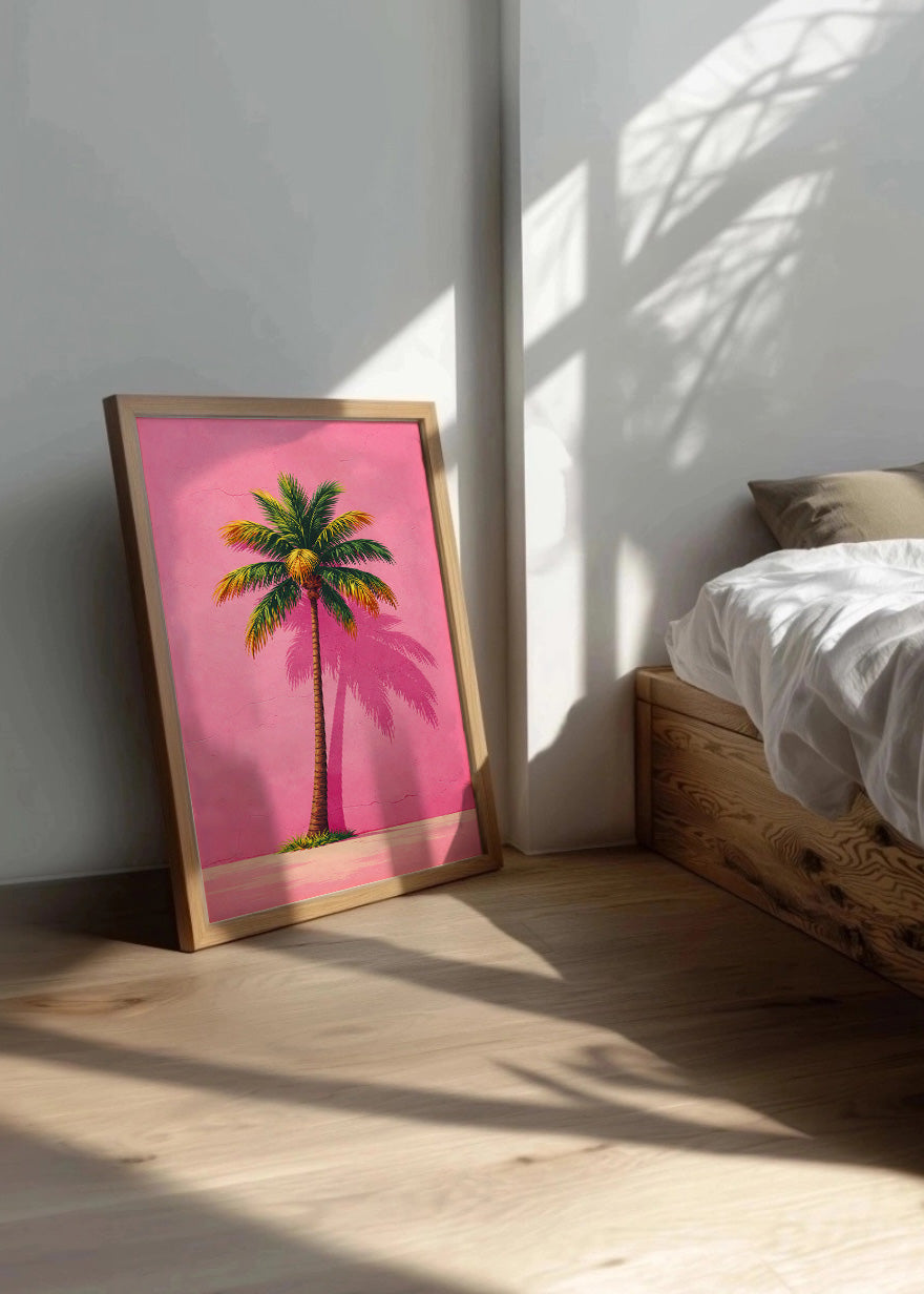 Cuadro Palmera sobre fondo rosa