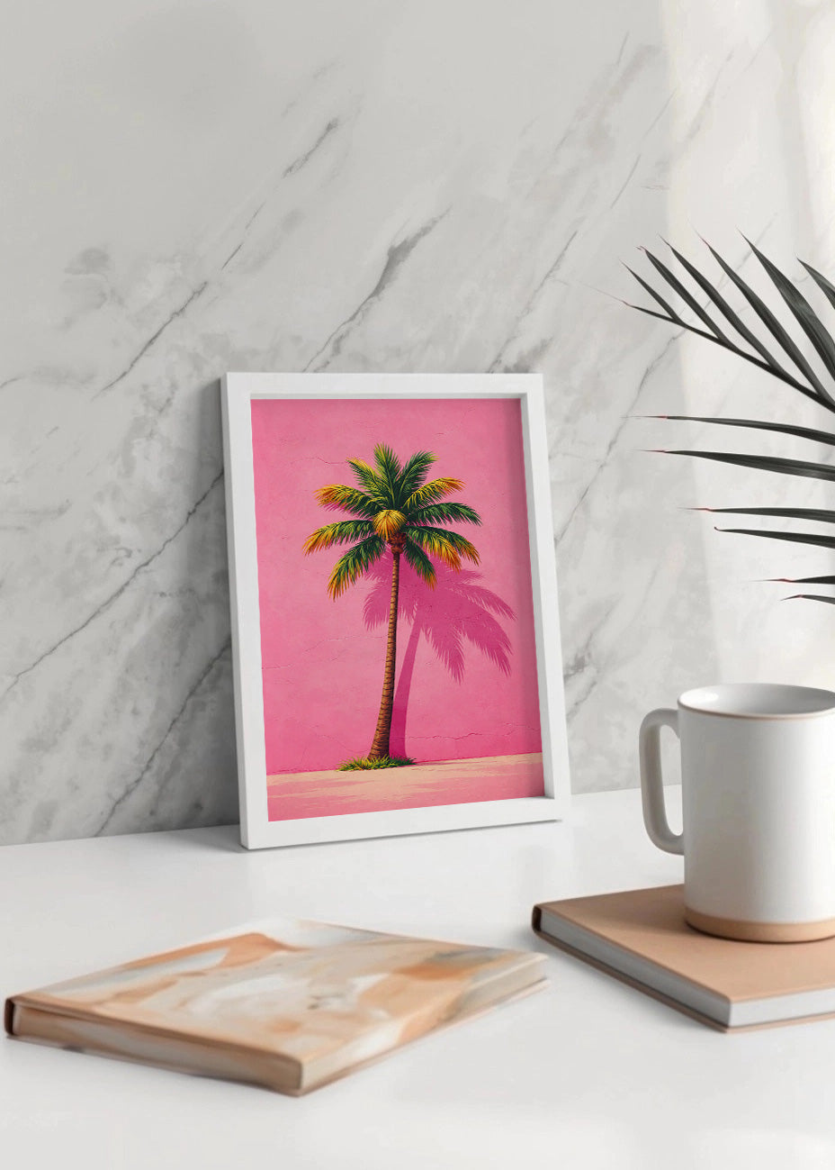 Cuadro Palmera sobre fondo rosa