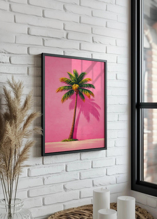 Cuadro Palmera sobre fondo rosa