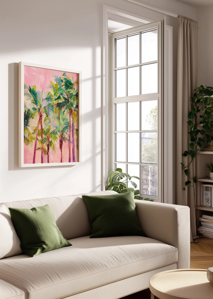 Cuadro Palmeras grouche rosas