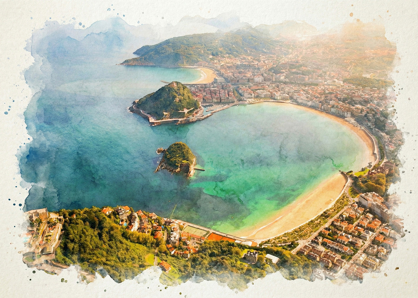 Cuadro Panorámica de Donostia estilo acuarela