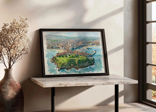 Cuadro Panorámica de Gijón en estilo acuarela