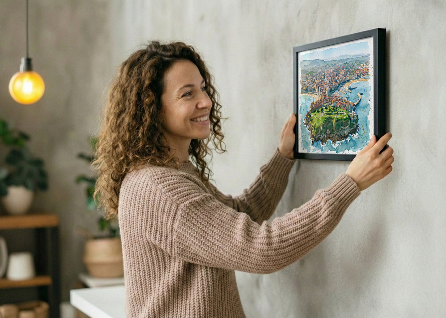 Cuadro Panorámica de Gijón en estilo acuarela