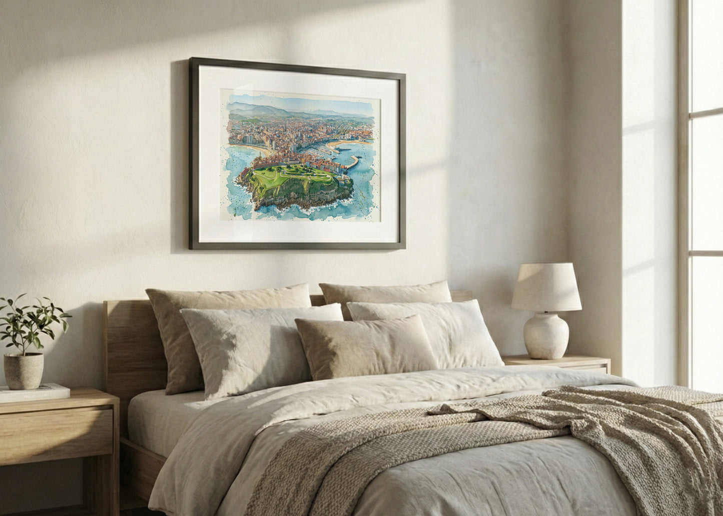 Cuadro Panorámica de Gijón en estilo acuarela