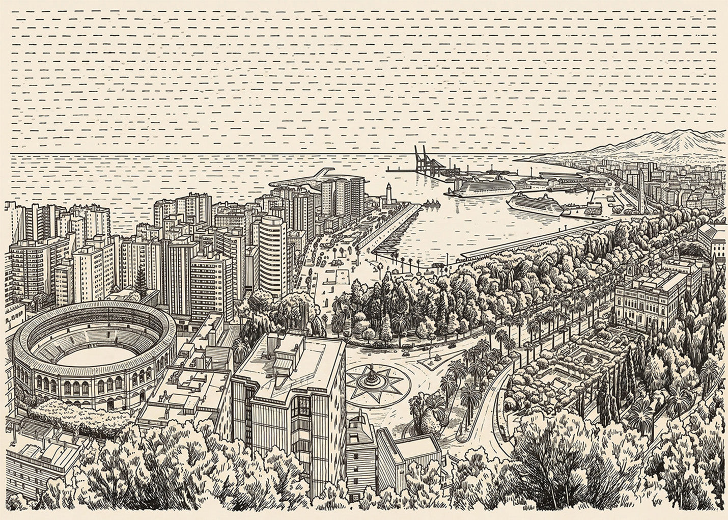 Cuadro Panorámica de Málaga - Minimalista