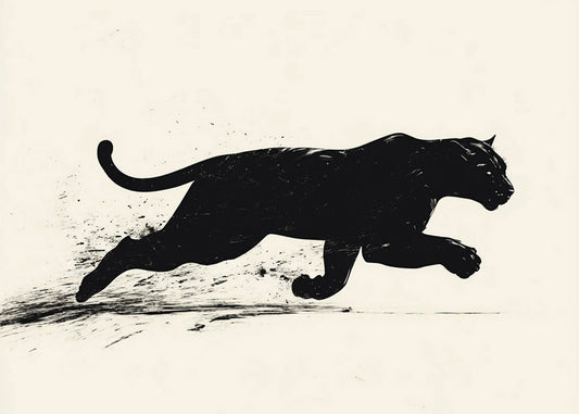 Cuadro ​Pantera negra corriendo sobre fondo blanco