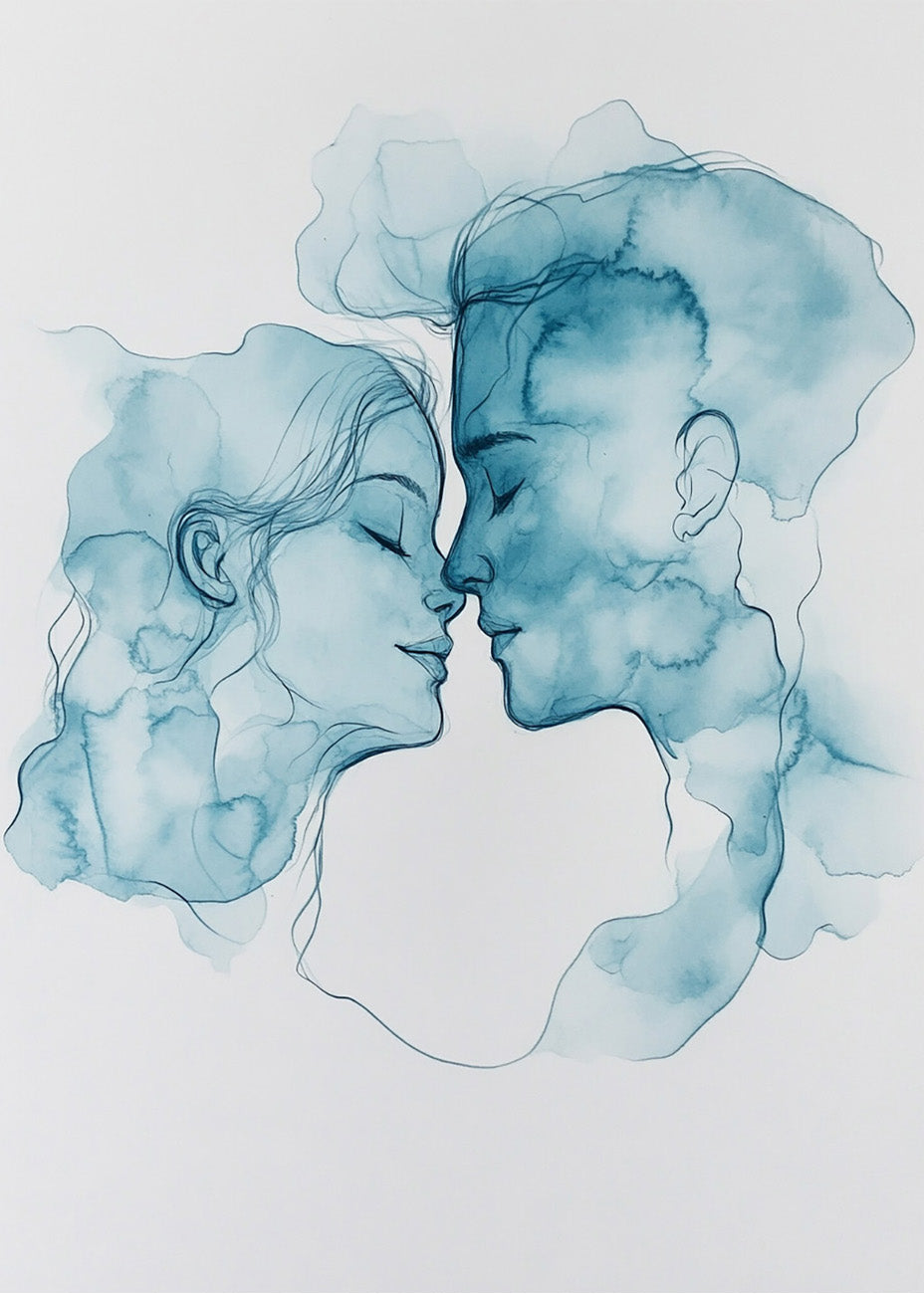Cuadro ​Pareja besándose acuarela