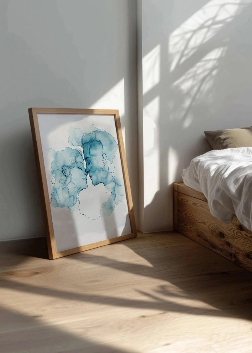 Cuadro ​Pareja besándose acuarela