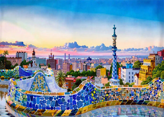 Cuadro Parque Güell en dibujo
