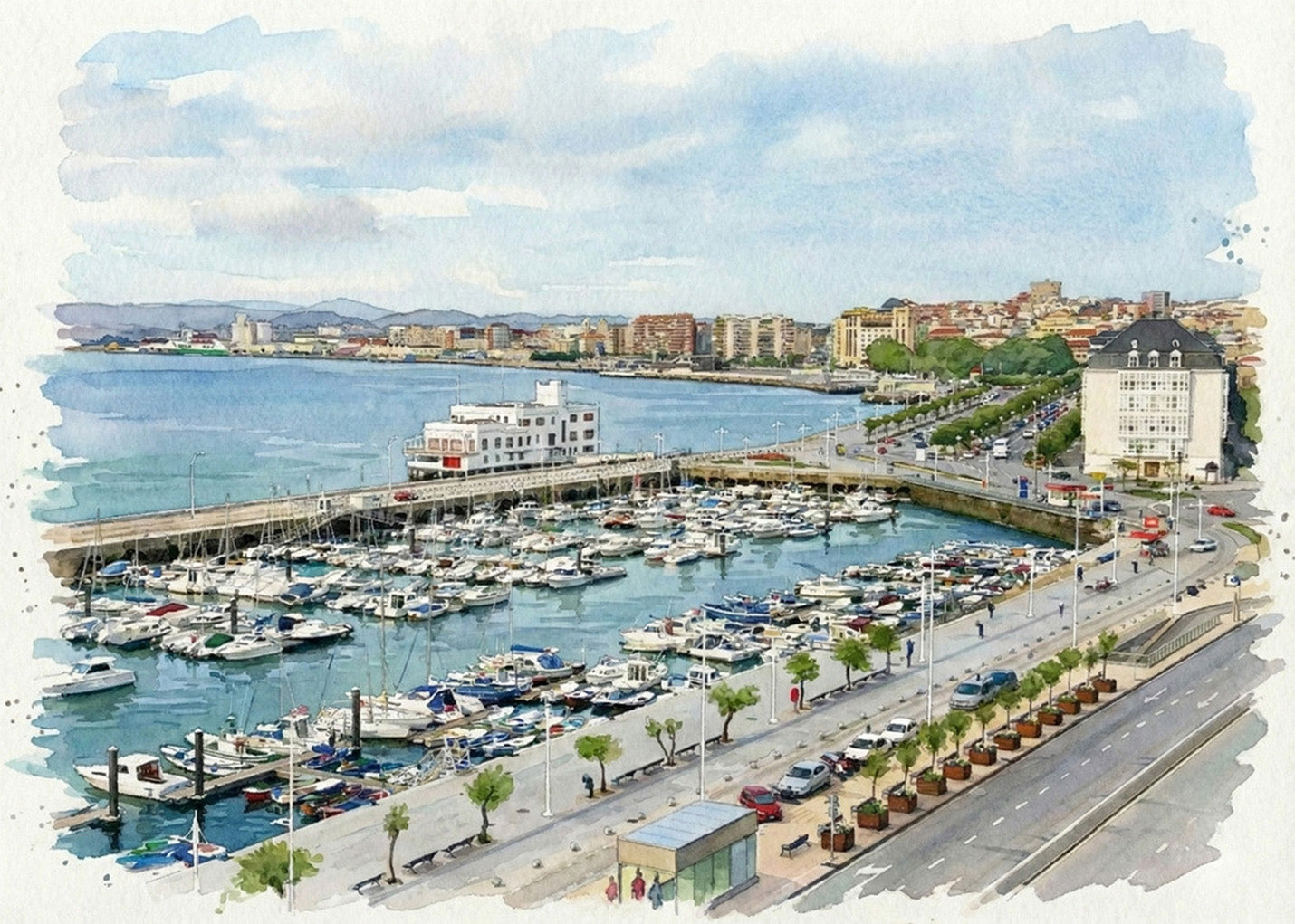 Cuadro Paseo Marítimo de Santander - Acuarela