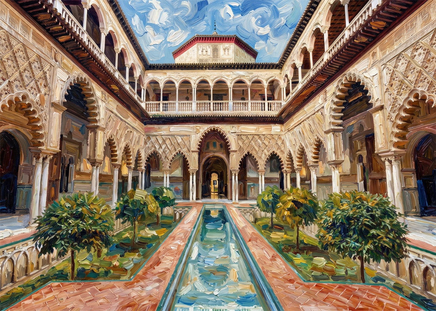 Cuadro Patio de Doncellas de Sevilla estilo óleo