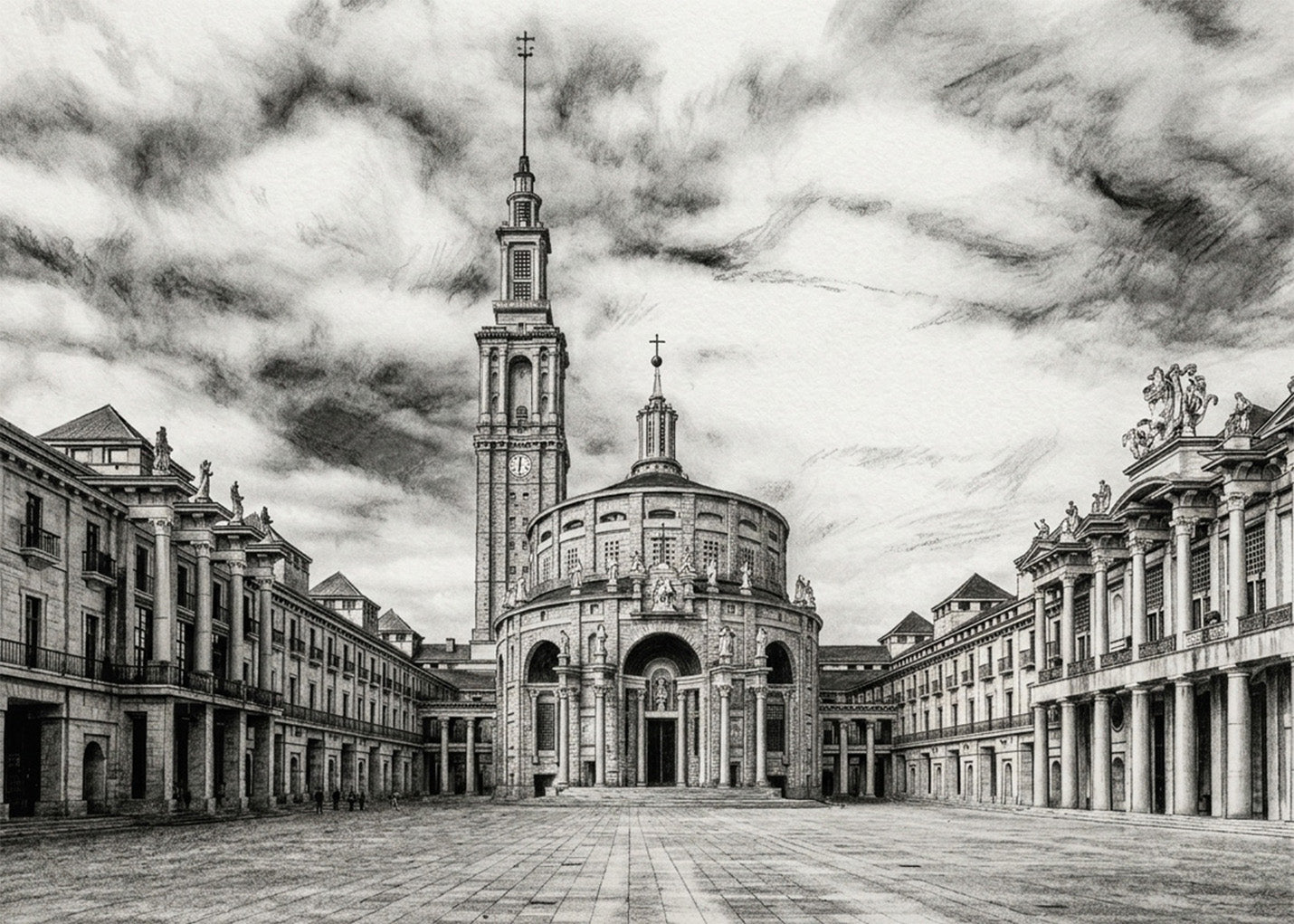 Cuadro Patio de la Universidad de Gijón estilo lápiz