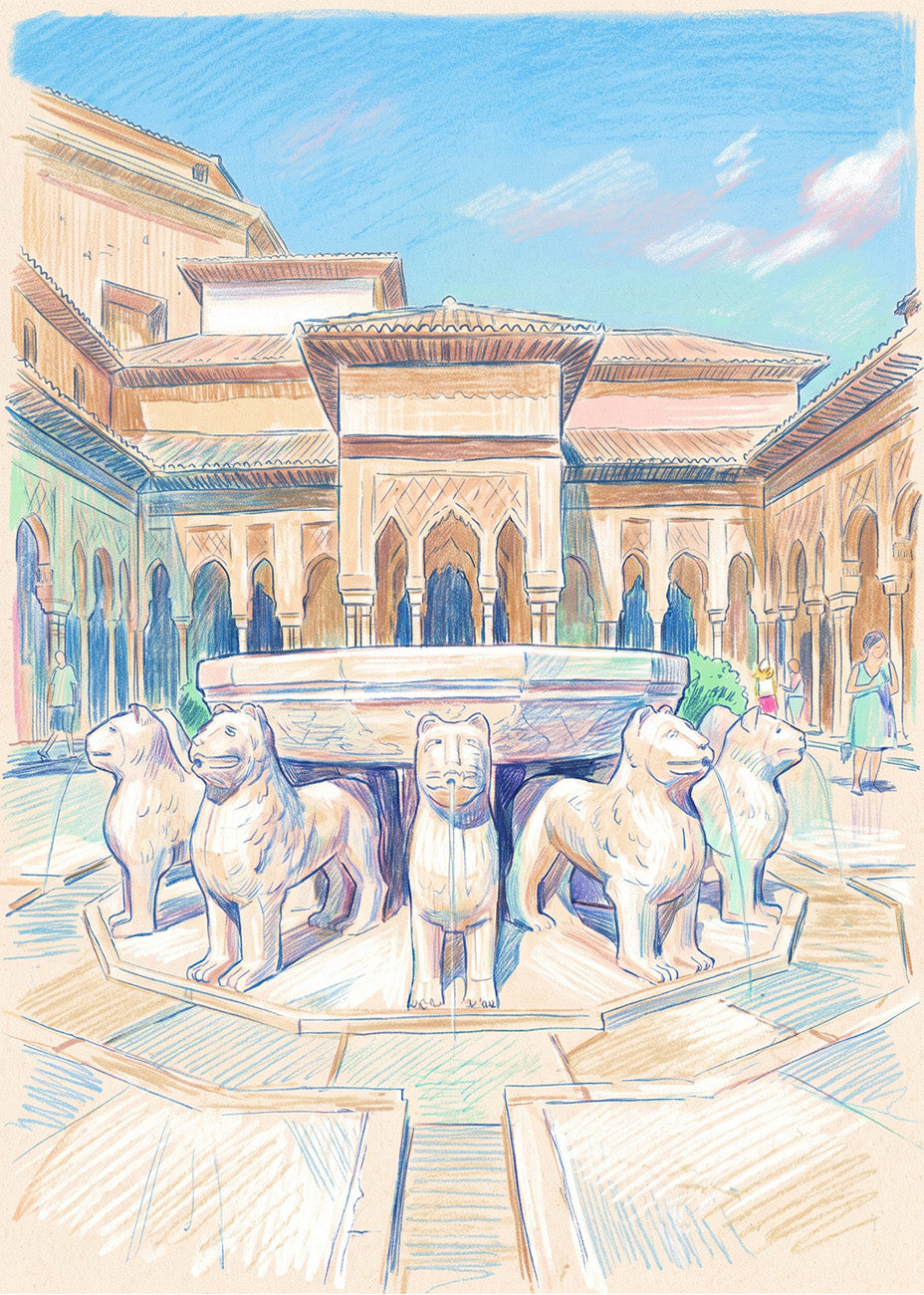 Cuadro Patio de los leones Alhambra efecto dibujo