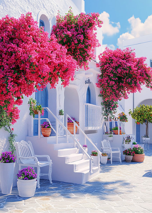 Cuadro ​Patio blanco con Buganvilla