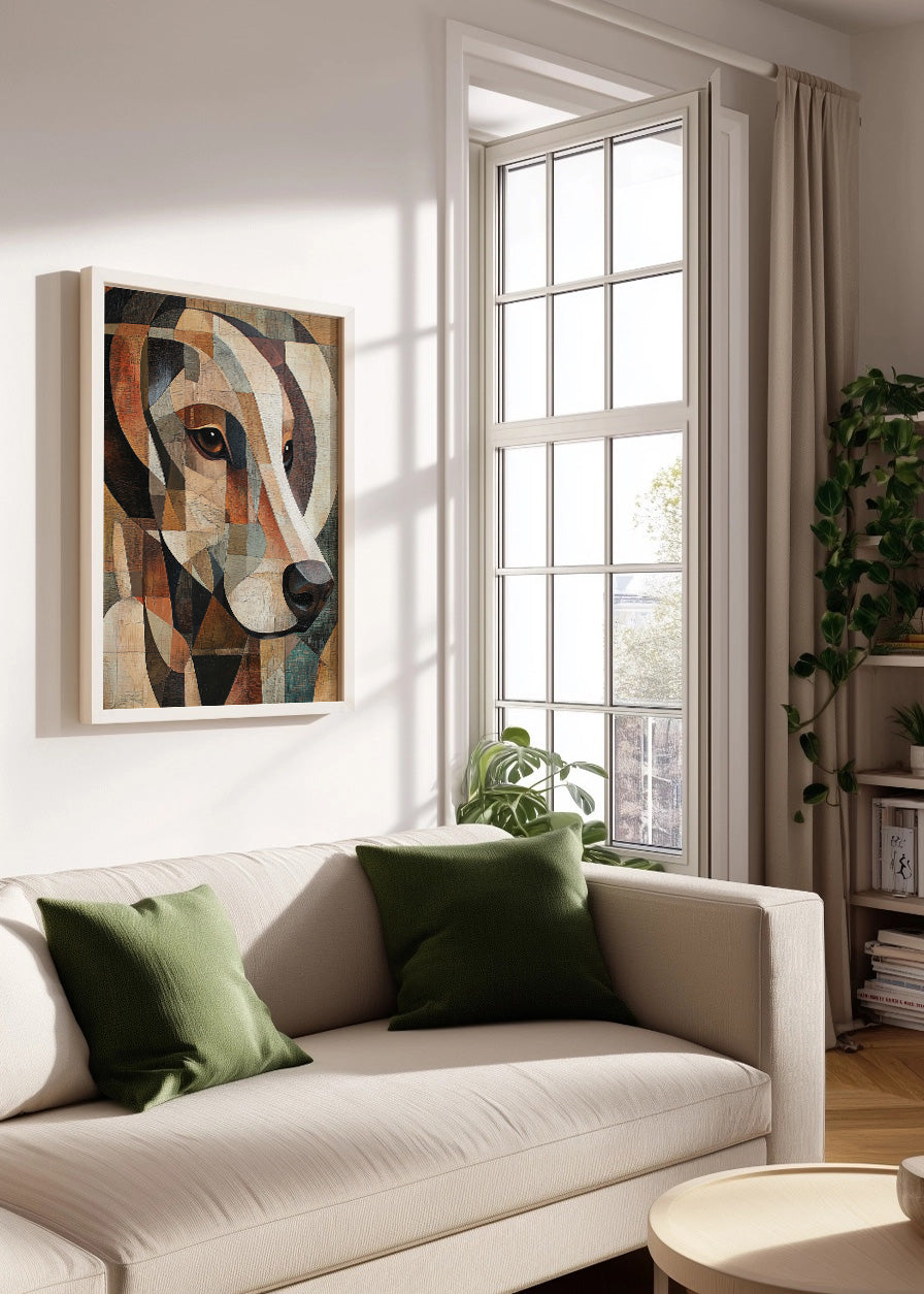 Cuadro ​Perrito cubista en tonos marrones