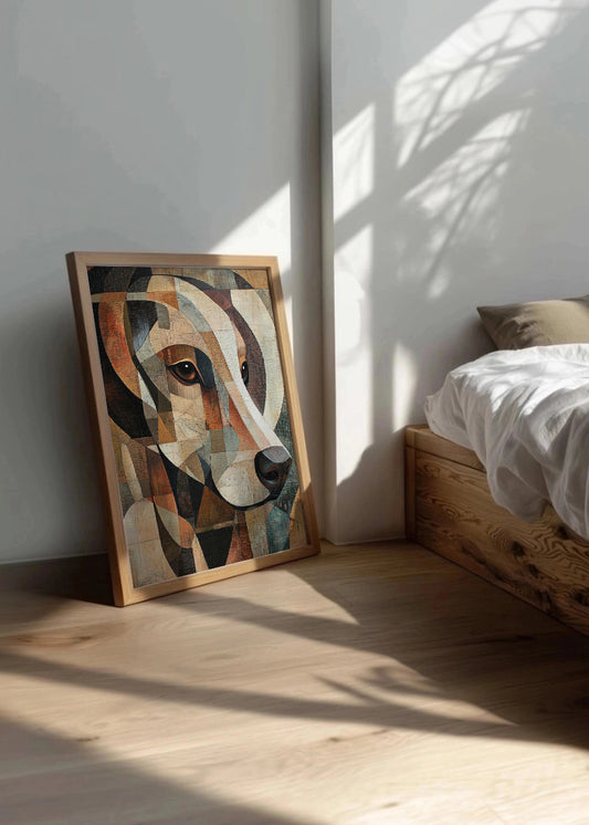 Cuadro ​Perrito cubista en tonos marrones