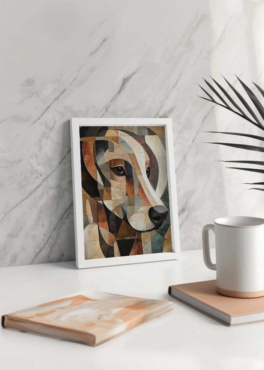 Cuadro ​Perrito cubista en tonos marrones