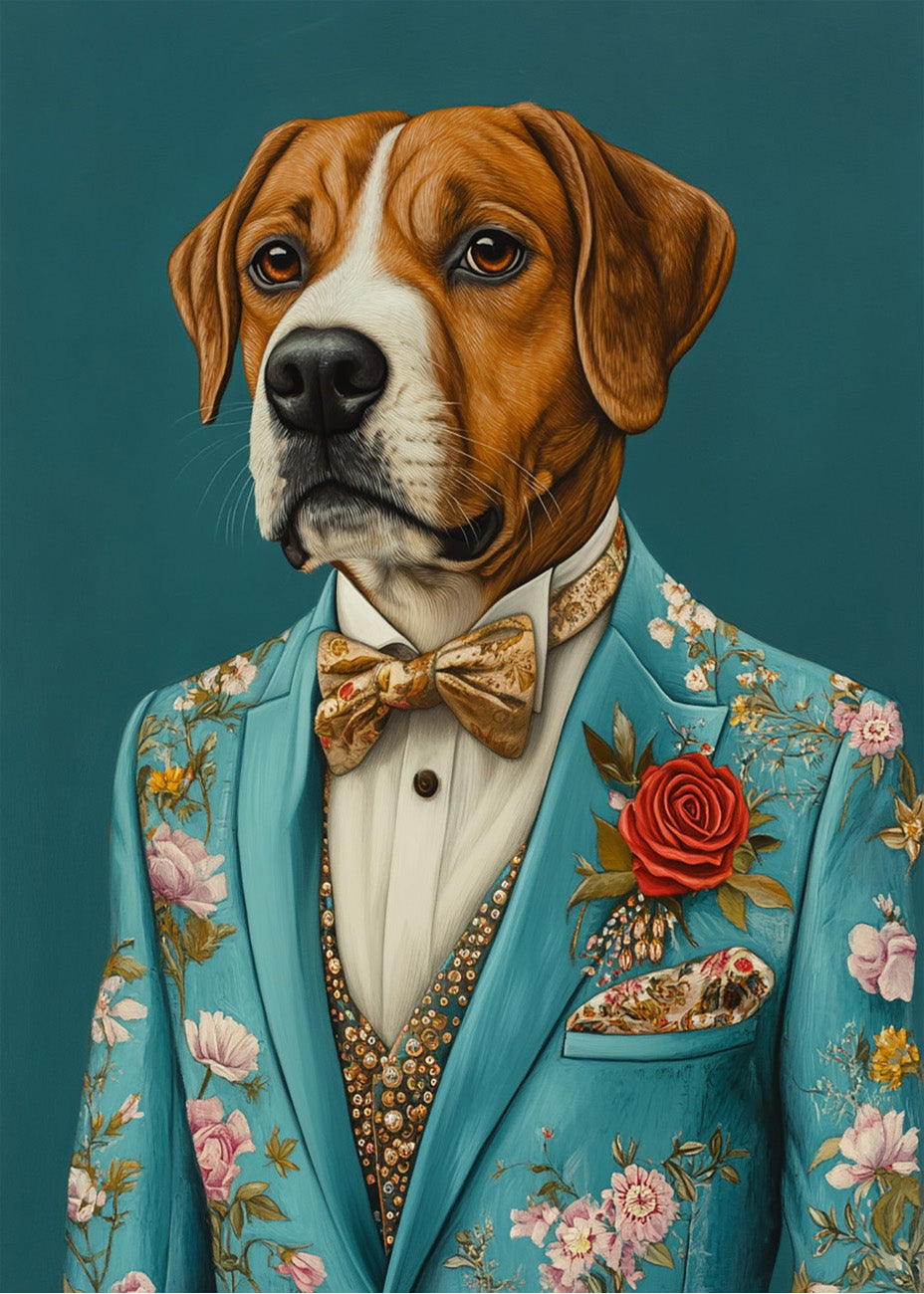 Cuadro Perro Boxer vestido como persona con traje