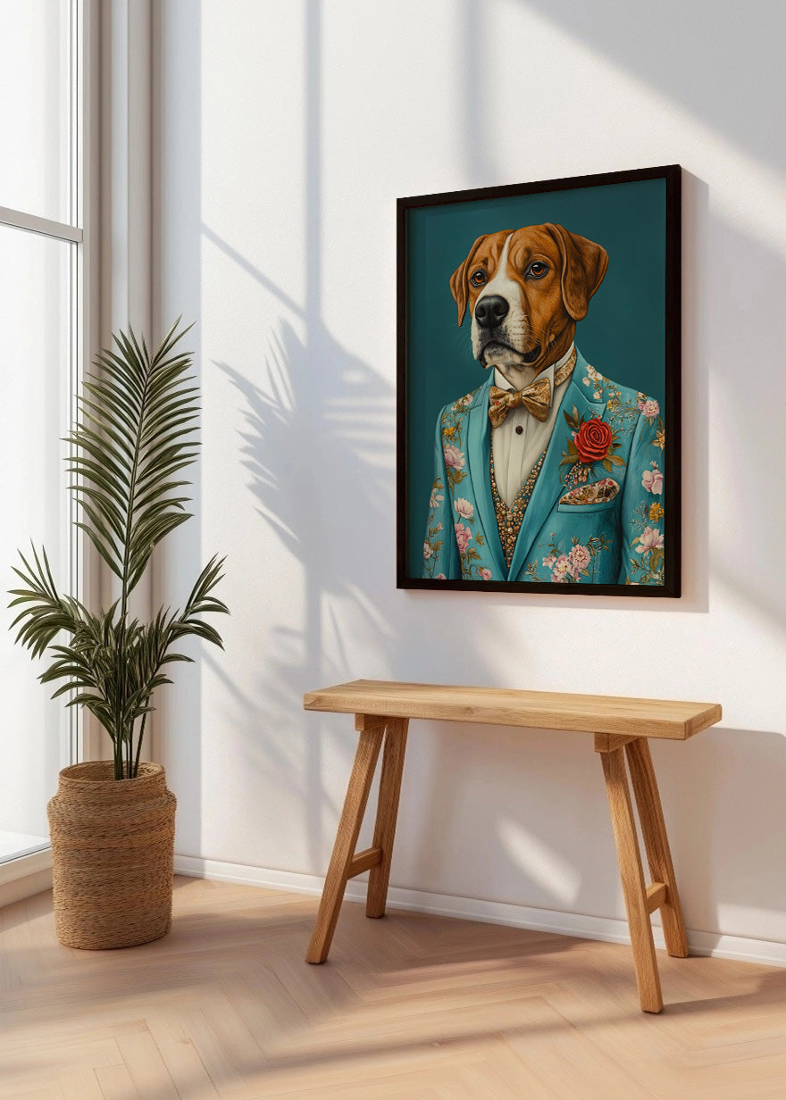Cuadro Perro Boxer vestido como persona con traje