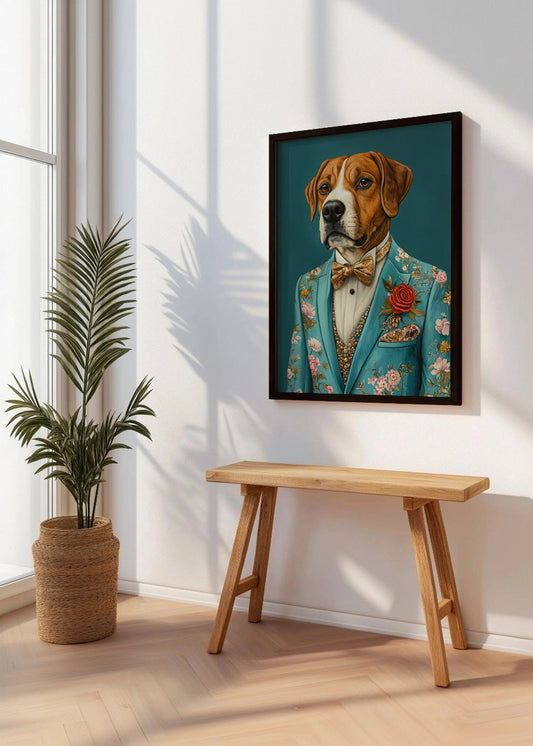 Cuadro Perro Boxer vestido como persona con traje