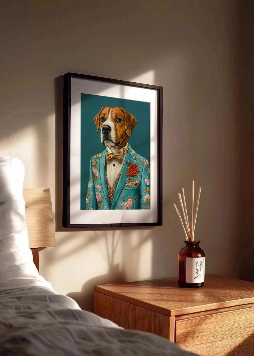 Cuadro Perro Boxer vestido como persona con traje