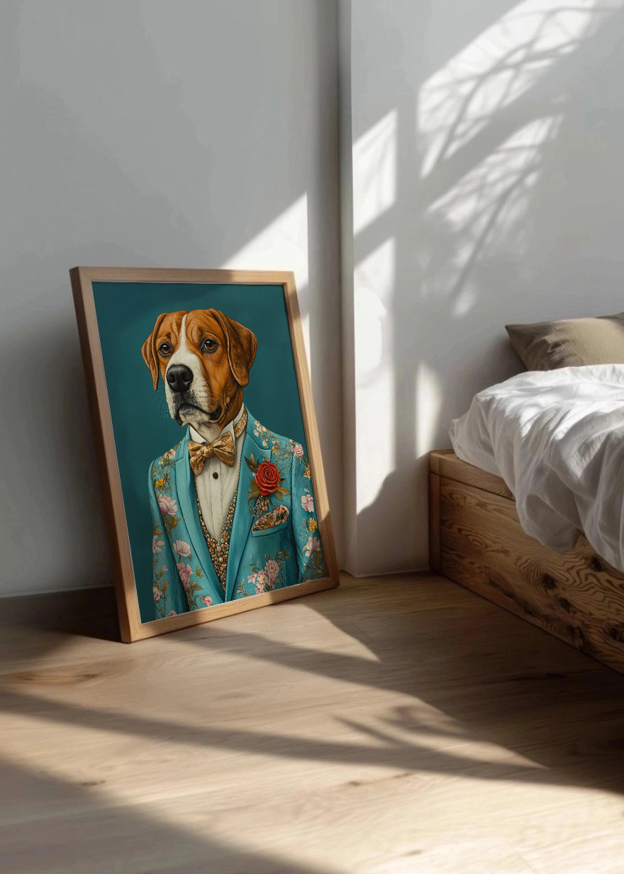 Cuadro Perro Boxer vestido como persona con traje