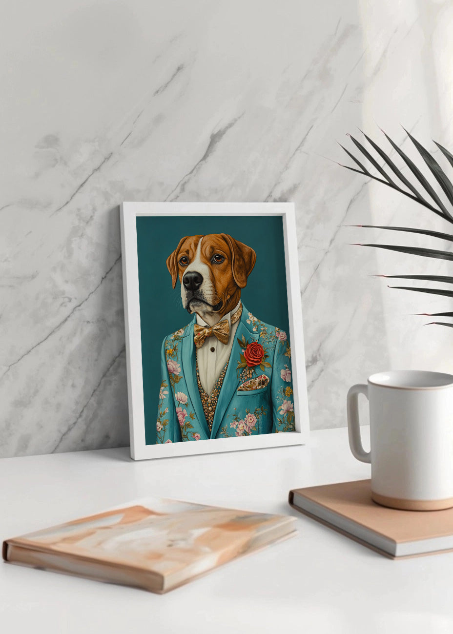 Cuadro Perro Boxer vestido como persona con traje