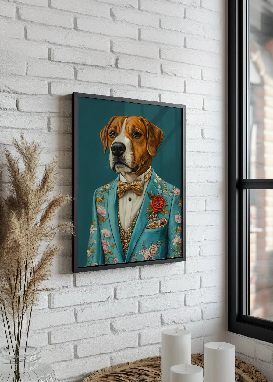 Cuadro Perro Boxer vestido como persona con traje