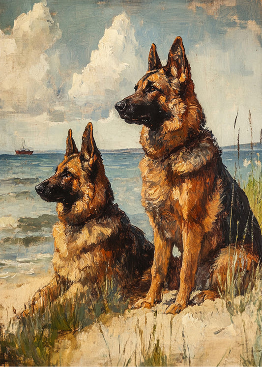 Cuadro ​Perros en la playa mirando al horizonte