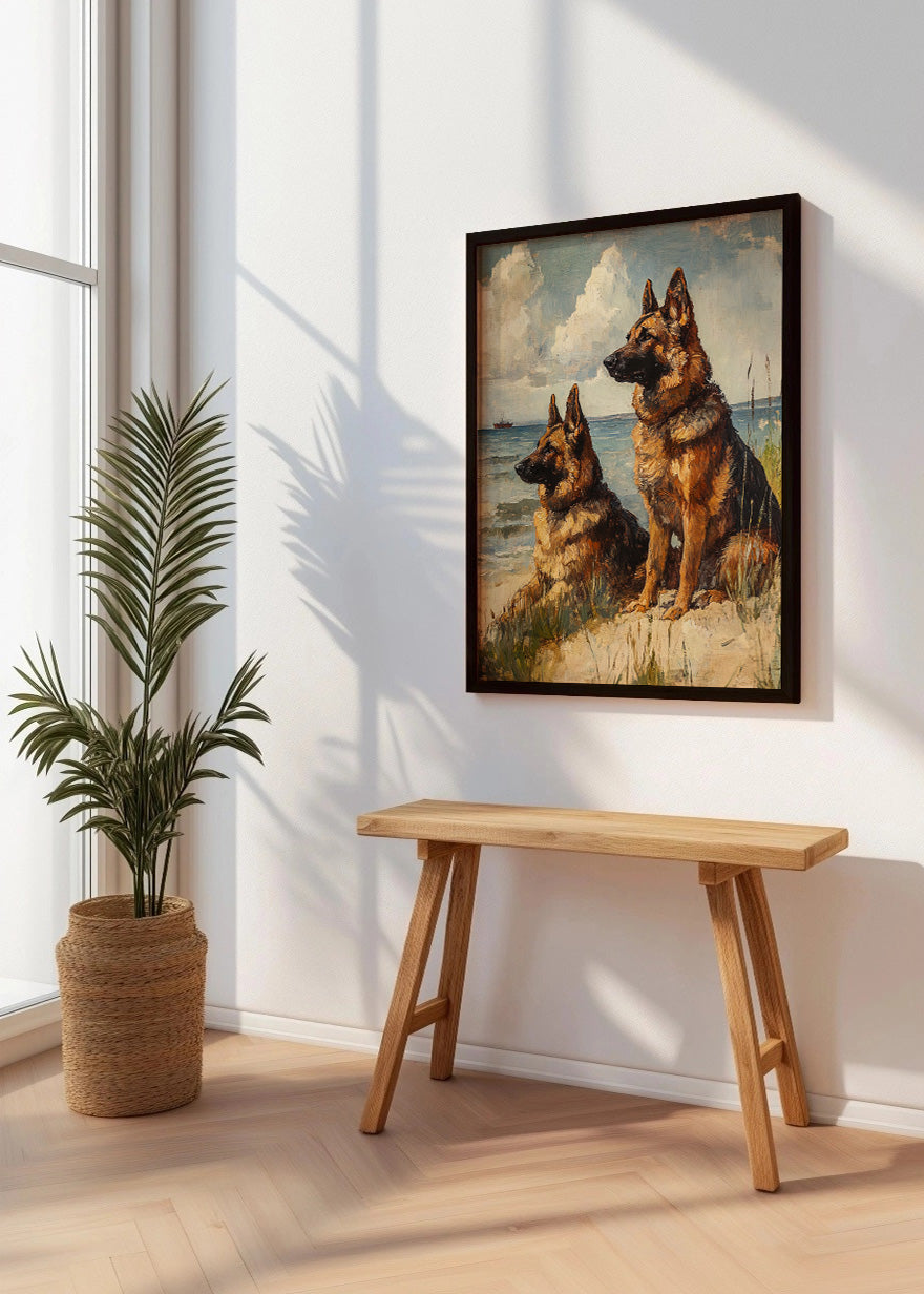 Cuadro ​Perros en la playa mirando al horizonte
