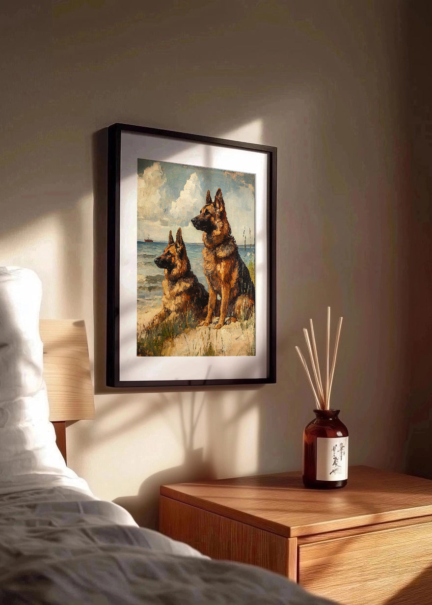 Cuadro ​Perros en la playa mirando al horizonte