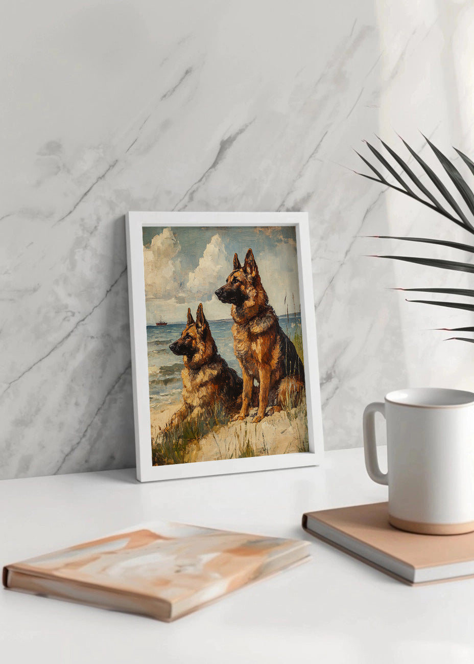 Cuadro ​Perros en la playa mirando al horizonte