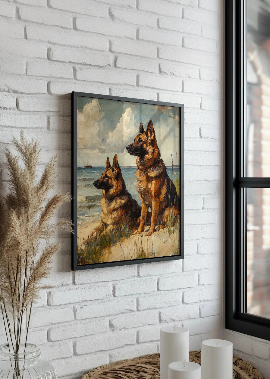 Cuadro ​Perros en la playa mirando al horizonte