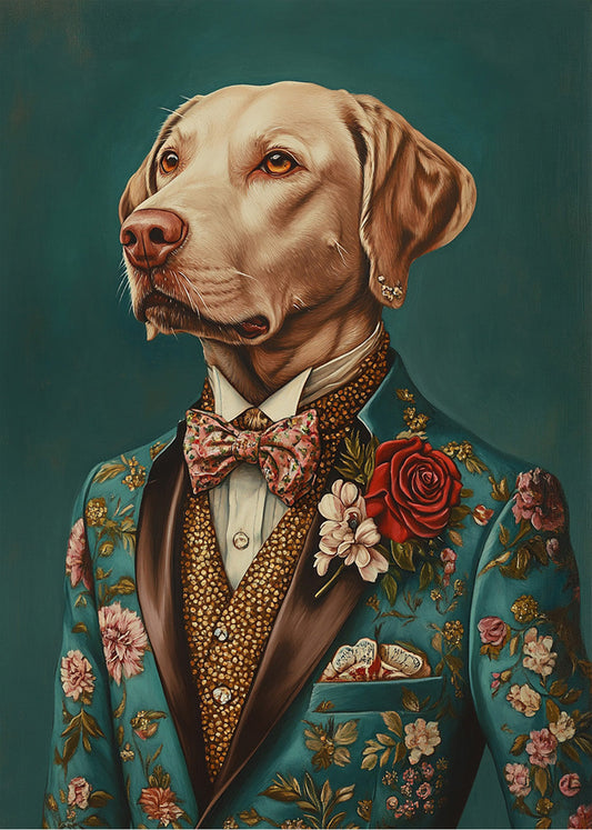 Cuadro Pitbull vestido como persona con traje