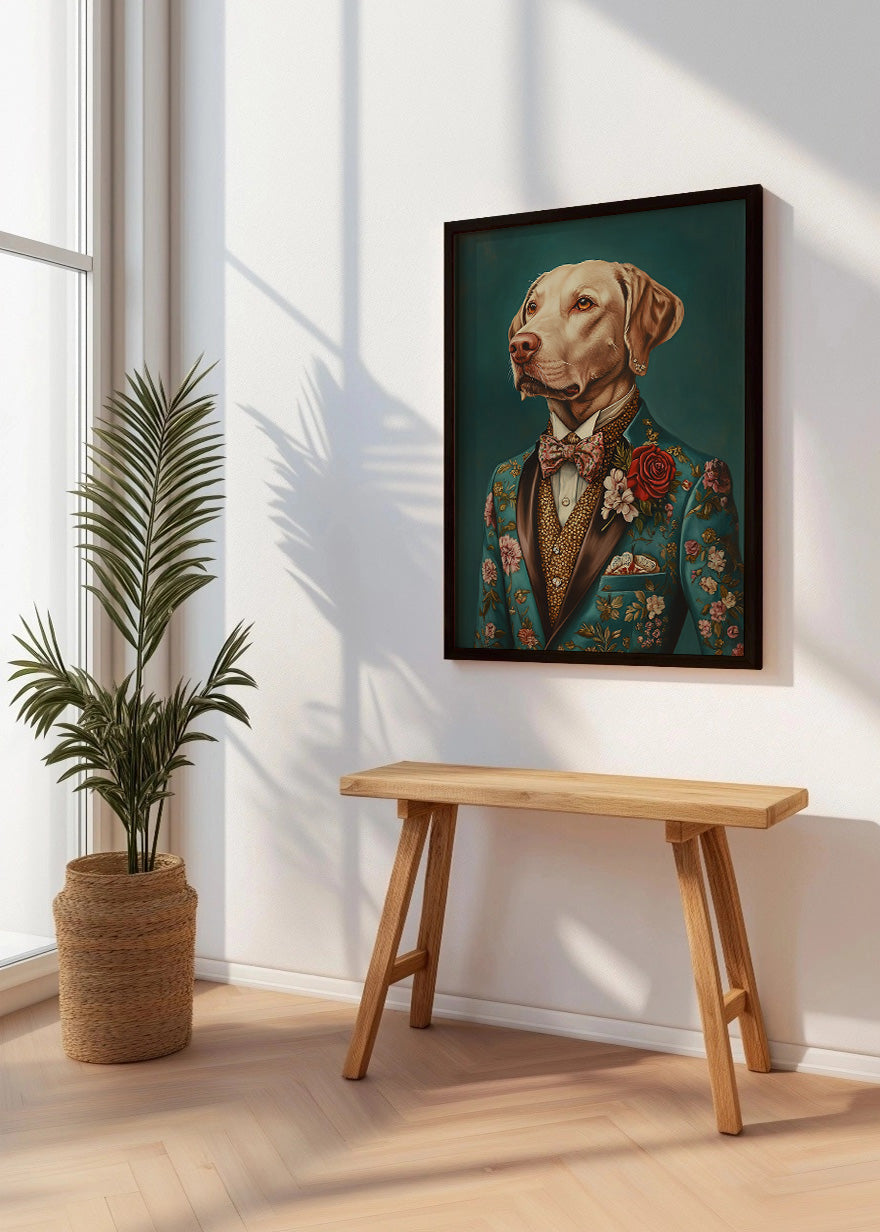 Cuadro Pitbull vestido como persona con traje
