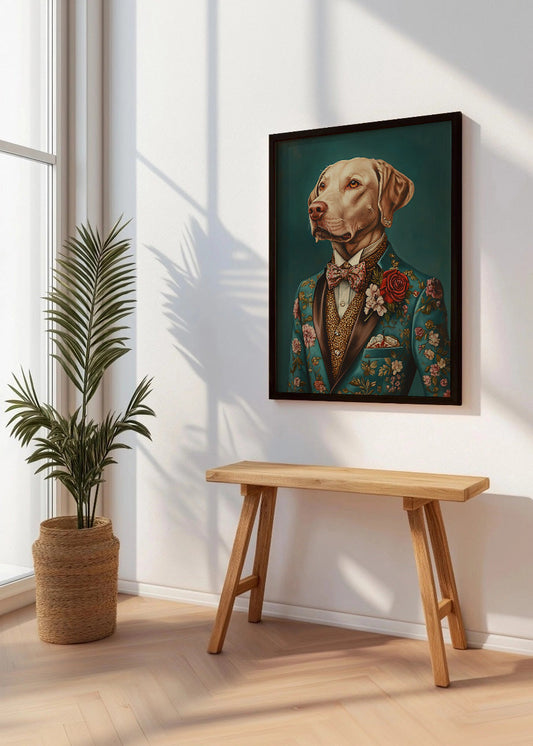 Cuadro Pitbull vestido como persona con traje