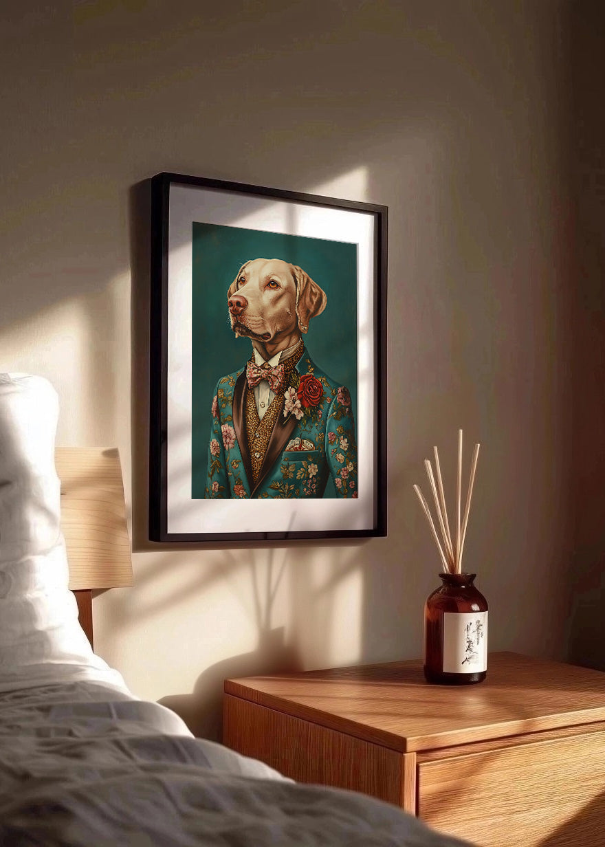Cuadro Pitbull vestido como persona con traje