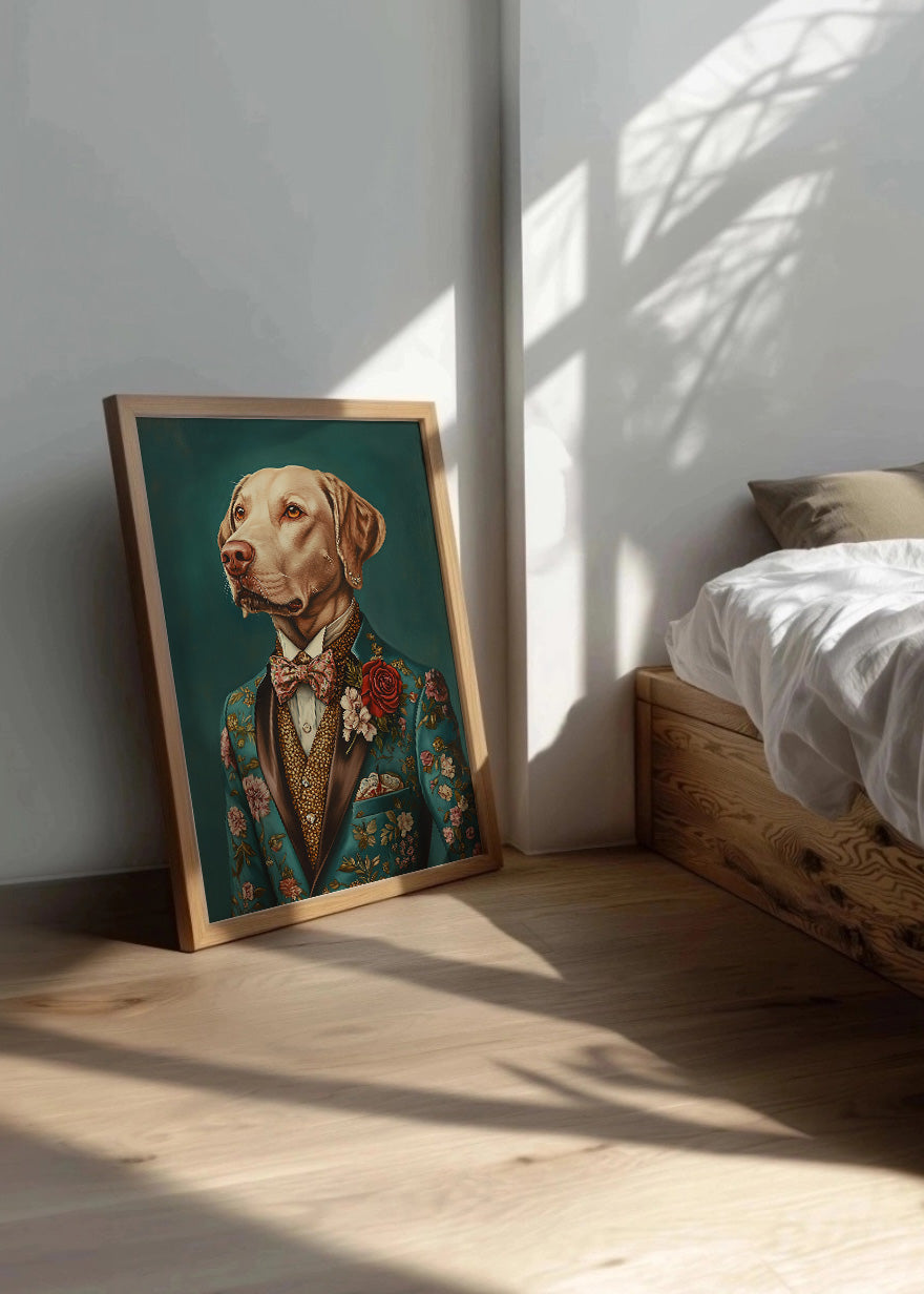 Cuadro Pitbull vestido como persona con traje