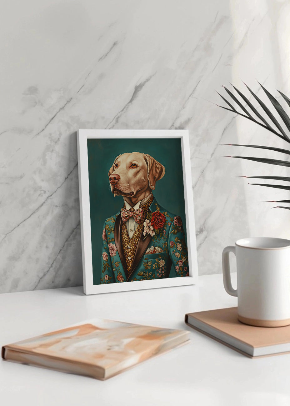 Cuadro Pitbull vestido como persona con traje