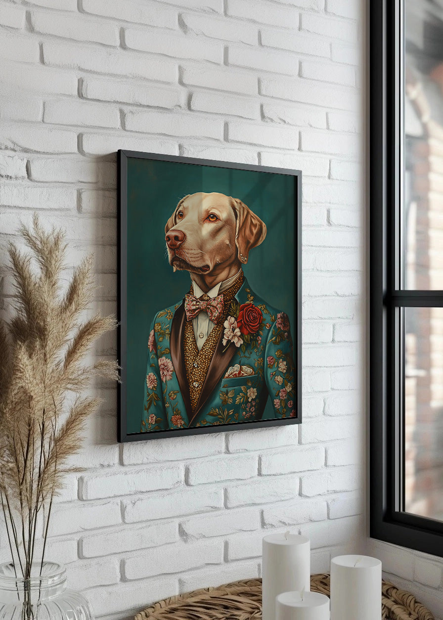 Cuadro Pitbull vestido como persona con traje